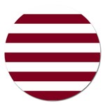 Horizontal Stripes - White and Burgundy Red Magnet 5  (Round)