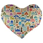 world Travel Large 19  Premium Flano Heart Shape Cushion