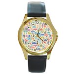 world Travel Round Gold Metal Watch