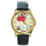 Through The Looking Glass Round Gold Metal Watch