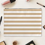 Horizontal Stripes - White and Tan Brown Cosmetic Bag (XL)