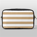 Horizontal Stripes - White and Tan Brown Toiletries Bag (One Side)