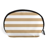 Horizontal Stripes - White and Tan Brown Accessory Pouch (Large)