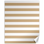 Horizontal Stripes - White and Tan Brown Canvas 11  x 14 