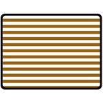 Horizontal Stripes - White and Golden Brown Fleece Blanket (Large) (One Side)