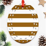 Horizontal Stripes - White and Golden Brown Ornament (Bell) Ornament (Oval Filigree)