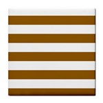 Horizontal Stripes - White and Golden Brown Tile Coaster