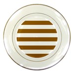 Horizontal Stripes - White and Golden Brown Porcelain Plate