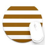 Horizontal Stripes - White and Golden Brown Round Mousepad