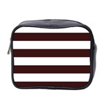 Horizontal Stripes - White and Dark Sienna Brown Mini Toiletries Bag (Two Sides)