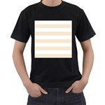 Horizontal Stripes - White and Champagne Orange Men s T-Shirt (Black)