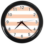 Horizontal Stripes - White and Apricot Orange Wall Clock (Black)