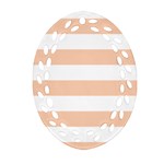 Horizontal Stripes - White and Apricot Orange Ornament (Bell) Ornament (Oval Filigree)