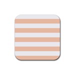 Horizontal Stripes - White and Apricot Orange Rubber Coaster (Square)