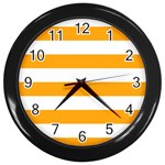 Horizontal Stripes - White and Dark Tangerine Orange Wall Clock (Black)