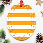 Horizontal Stripes - White and Dark Tangerine Orange Oval Filigree Ornament (Two Sides)