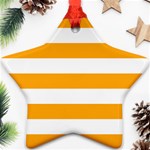 Horizontal Stripes - White and Dark Tangerine Orange Ornament (Star)