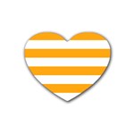 Horizontal Stripes - White and Dark Tangerine Orange Heart Coaster (4 pack)