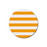 Horizontal Stripes - White and Dark Tangerine Orange Rubber Round Coaster (4 pack)