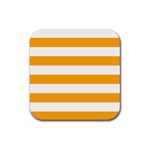 Horizontal Stripes - White and Dark Tangerine Orange Rubber Coaster (Square)