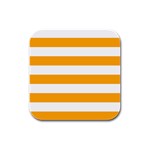 Horizontal Stripes - White and Dark Tangerine Orange Rubber Square Coaster (4 pack)