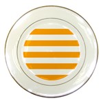 Horizontal Stripes - White and Dark Tangerine Orange Porcelain Plate