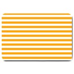 Horizontal Stripes - White and Dark Tangerine Orange Large Doormat