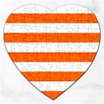 Horizontal Stripes - White and Safety Orange Jigsaw Puzzle (Heart)