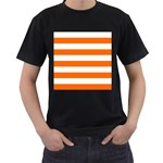 Horizontal Stripes - White and Safety Orange Men s T-Shirt (Black)