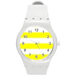 Horizontal Stripes - White and Yellow Round Plastic Sport Watch (M)