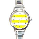 Horizontal Stripes - White and Yellow Round Italian Charm Watch