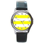 Horizontal Stripes - White and Yellow Round Metal Watch