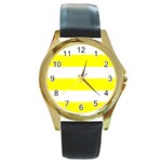 Horizontal Stripes - White and Yellow Round Gold Metal Watch