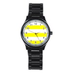 Horizontal Stripes - White and Yellow Stainless Steel Round Watch