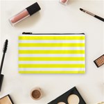 Horizontal Stripes - White and Yellow Cosmetic Bag (S)