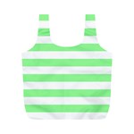 Horizontal Stripes - White and Light Green Full Print Recycle Bag (M)