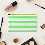 Horizontal Stripes - White and Light Green Canvas Cosmetic Bag (XS)