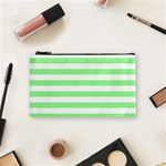 Horizontal Stripes - White and Light Green Cosmetic Bag (S)