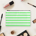 Horizontal Stripes - White and Light Green Cosmetic Bag (M)