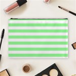 Horizontal Stripes - White and Light Green Cosmetic Bag (L)