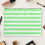 Horizontal Stripes - White and Light Green Cosmetic Bag (XL)