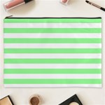 Horizontal Stripes - White and Light Green Cosmetic Bag (XXXL)