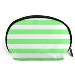 Horizontal Stripes - White and Light Green Accessory Pouch (Large)