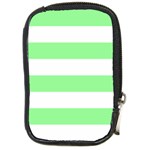 Horizontal Stripes - White and Light Green Compact Camera Leather Case