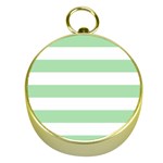 Horizontal Stripes - White and Celadon Green Gold Compass