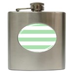 Horizontal Stripes - White and Celadon Green Hip Flask (6 oz)