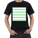 Horizontal Stripes - White and Celadon Green Men s T-Shirt (Black)