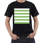 Horizontal Stripes - White and Dollar Bill Green Men s T-Shirt (Black)