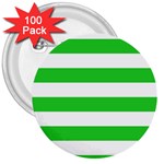 Horizontal Stripes - White and Lime Green 3  Button (100 pack)