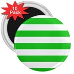 Horizontal Stripes - White and Lime Green 3  Magnet (10 pack)